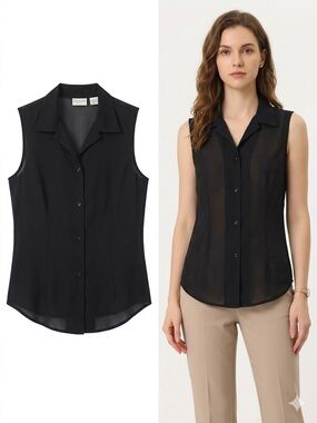 Covington Black Sleeveless Button-Down Blouse